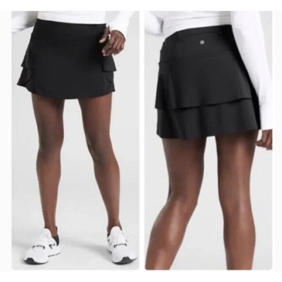 Athleta Large L Black Momentum Tennis Skort Tiered Ruffle Running Short Interior - Picture 9 of 9